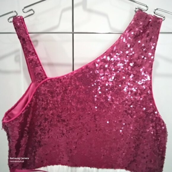 Trixxi Girl Pink Sequins & White Tull One Shoulder Party Formal Dress NWT 16 - Picture 4 of 4